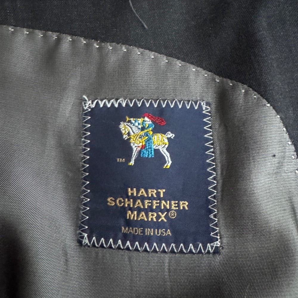 Hart Schaffner Marx Blazer Mens 46L Gray Solid Two Button Wool USA Made - Picture 4 of 6